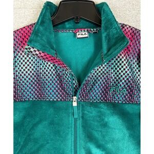 Fila Sport Fleece Jacket‎ Womens XL Teal Full Zip Geometric Pattern